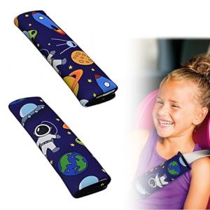 QOWUXHZ 2 Pi&egrave;ces Protection Ceinture Voiture Enfant Protege Ceinture De Securite Enfant Adorables Espace Protection Ceinture De S&eacute;curit&eacute; Enfant Respirants Et Doux Pour La Peau Protege Ceinture Voiture (QOW STORE, neuf)