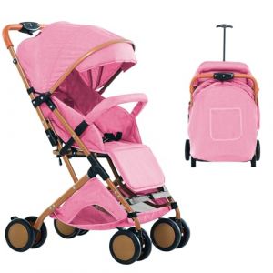 poussette canne compacte, Poussette, Ultra-compacte, poussette inclinable, pieds dor&eacute;s, avec moustiquaire, sac de transport, capote extra-large, 0-6 ans, rangement d'une seule main (rose) (Willanmd, neuf)