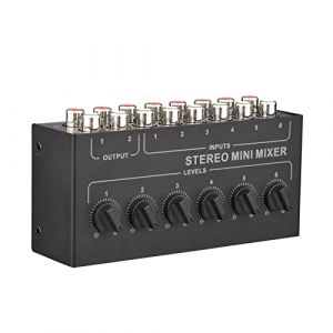 Sunydog Mini Mixer Audio st&eacute;r&eacute;o Interface audio 6 canaux RCA, distributeur &agrave; 6 entr&eacute;es et 2 sorties, commandes de volume s&eacute;par&eacute;es pour DJ/karaok&eacute; (KIMYILAND, neuf)