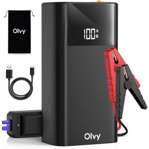 Olvy Démarreur de Batterie & Power Bank 2-en-1 – 1500A de Pointe, Booster de Batterie Voiture 12V Portable avec Pinces Intelligentes, Lampe de Poche LED, Sortie USB/Type-C, pour Voitures, Camions, Mot (Olvy, neuf)