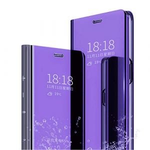 MLOTECH Coque pour Samsung Galaxy A05s Housse étui avec Verre trempé Flip Clear View Translucide Miroir Cover Standing 360° Antichoc Smart Cover Bumper Bleu Violet (MLOTECH, neuf)