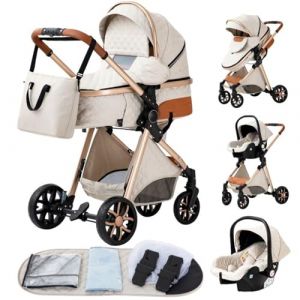 GLOKID Poussettes 3 en 1 Citadines Poussettes Combin&eacute;es Pliable Poussette Tricycle Baby Walker Poussette Haute Paysage Poussettes Pliantes Trolley B&eacute;b&eacute; Landau pour 0-36 (LV9 Couleur cr&egrave;me)&hellip; (EUCHILDREN, neuf)