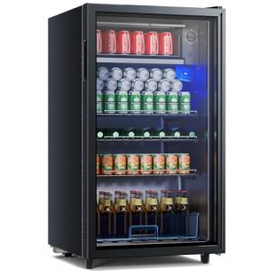 TRIUMPHKEY Professional Réfrigérateur à Boissons,85 Litres Minibar Vitré/Réfrigérateur,LED Bleues,Porte Entièrement Vitrée 4 étagères et,Convient Pour La Boisson Gazeuse,La Bière et Le Vin (Triumphkey Store, neuf)