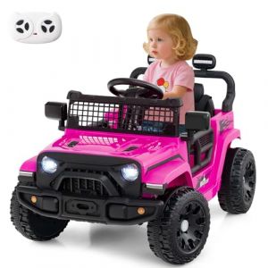 GOPLUS 12V 4x4 Electrique Enfants, Voitures Electrique Enfants 2 Places avec Télécommande, 3 Vitesses et Démarrage/Arrêt Progressif, Lumières LED, Charge 30 KG pour Garçons Filles de 3 Ans + (Rose) (Augenstern24, neuf)