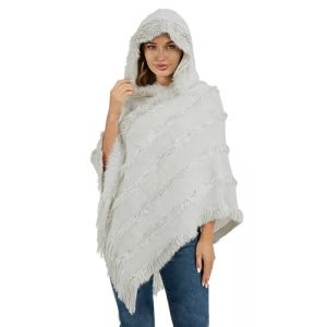 Rayson Poncho en Tricot pour Femmes El&eacute;gant Pull Cape Poncho Femme &agrave; Capuche Irr&eacute;guli&egrave;re Frange Casual Pull-Over Cape Poncho en Polaire Ray&eacute;e Ch&acirc;le &Eacute;pais et Chaud &agrave; la Mode Automne Hiver (RSSAA, neuf)
