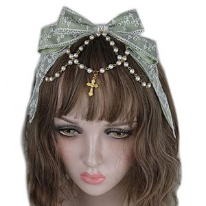 Watreketal N&oelig;ud en dentelle multicouche avec cha&icirc;ne de perles - Coiffe mignonne de soubrette - Accessoire de coiffure Anime Cosplay (SEAxie, neuf)