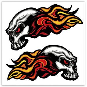 SkinoEu&reg; 2 x Autocollants Stickers Vinyle T&ecirc;te De Mort Skull Cr&acirc;ne Flamme Automobile Minibus Voiture Fen&ecirc;tre Porte Auto Moto Casque V&eacute;lo Tuning B 35 (SkinoEu&reg;, neuf)