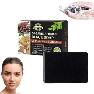 Savon Noir Africain au Beurre de Cacao avec Vitamine E, Savon pour l'acné, dissolvant de Taches Brunes, Savon Naturel pour Le Visage, Nettoyage en Profondeur, Savon Noir, contrôle de l'huile, pour (guangzhouliuqiyongshangmaoyouxiangongsi, neuf)