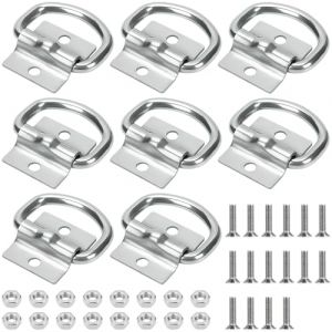 TTYSHIP&reg; 8 Pcs Anneau D'arrimage en D, Anneaux D'arrimage Remorque avec 16 Vis, Anneau Arrimage en D pour Remorque, Bateaux, Voiture Cargaison (TTYSHIP, neuf)