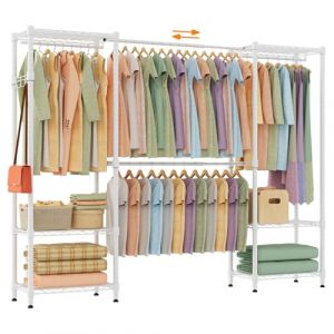 Himimi Portant à Vêtements Télescopique avec 4 Tringles,Penderie Stable Grande Capacité avec 6 Étagères Métalliques et 1 Crochet,Hauteur Réglable,Système de Dressing Ouvert, L(175-230) x H180 cm Blanc (Athomestore, neuf)