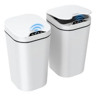 Lot de 2 petites poubelles automatiques de salle de bain avec couvercle &ndash; Poubelle &eacute;lectrique sans contact de 9 litres, poubelle intelligente &agrave; d&eacute;tecteur de mouvement, poubelle fine en plastique (Kssvzz EU, neuf)