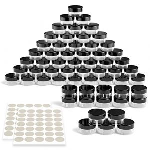 Newaner 60 Pièces Pots Cosmétiques Vide en Plastique, 10g10ml Mini pot transparent avec bouchon à vis, cannette vide avec autocollants, Idéal pour maquillage, crèmes, lotions, mini bougies(le noir) (CESAREO GIANLUCA, neuf)