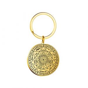 TEAMER acier inoxydable archange Metatron porte-clés géométrie sacrée pendentif sceaux d'archange ange bijoux pour femmes filles (Porte-clés Archange-Or) (TEAMER, neuf)