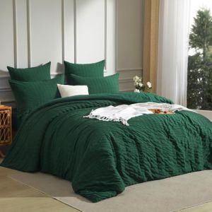 Luofanfei Housse de Couette Seersucker 200x200 Vert Fonc&eacute; Adulte Parure de Lit Housse de Couette Uni Microfibre 2 Personnes Unie Parure Housse Couette zipp&eacute;e 200 x 200 avec 2 Taies d'oreiller 65x65 (Luofan, neuf)