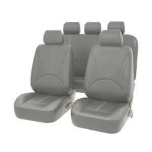 JNNJ 9 Pièces Housse de siège Voiture Cuir, Housse Cuir Imperméable Respirant, Housse Siège Voiture Cuir, Complet Protecteurs Sièges Auto, Auto Housses Siège Avant Arrière Poussière(Gris) (KJHmaoyi, neuf)