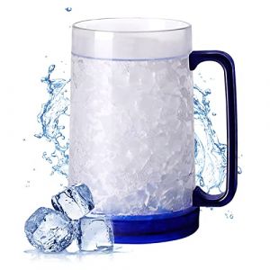 ACTOYS Chope à Bière pour Congélateur, Verre Biere Refrigerant, 45 cl Chope à Bière Double Paroi, Verre à Bière en Plastique, 15.5 cm, Chope à Bière avec Anse, Chope de Bière, pour Boissons Glacées (FEYUZ, neuf)