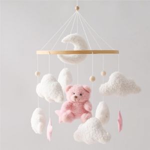 Promise Babe Mobile pour lit b&eacute;b&eacute; Support en bois Table &agrave; langer Bo&icirc;te &agrave; musique pour b&eacute;b&eacute; Nuages blancs Lune Pendentif ours rose Mobile pour chambre (Best for baby, neuf)