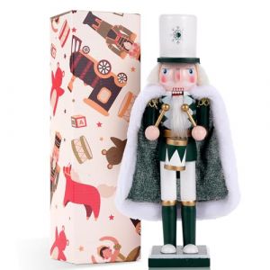 Tpudn Casse-noisette Reine des Neiges de 30 cm avec cape en velours blanc - Élégante figurine de Noël en bois peinte à la main - Décoration d'hiver élégante pour manteau de cheminée, buffet ou comme (ParLike cc, neuf)