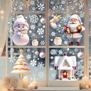 autocollants de vitres No&euml;l 113 pi&egrave;ces d&eacute;coration fen&ecirc;tres No&euml;l int&eacute;rieur ext&eacute;rieur, motifs vari&eacute;s P&egrave;re No&euml;l renne sapin flocon, stickers &eacute;lectrostatiques r&eacute;utilisables (chixianshangmao, neuf)