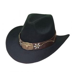 G&eacute;n&eacute;rique Chapeau Cowboy Denim et Cuir pour Femmes et Hommes Style Occidental R&eacute;tro avec Boucle de Ceinture Large Bord pour Ranch, F&ecirc;tes et Tenue Western (TunErKeji, neuf)