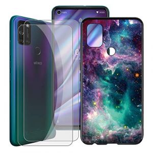 HHUAN Coque + 2 pi&egrave;ces Verre tremp&eacute; Film pour Wiko View 5 Plus (6.55"), Noir Cover Souple Silicone Antichoc TPU Housse Etui Bumper Case et &eacute;cran HD Film Protecteur - WMA33 (HHUAN, neuf)