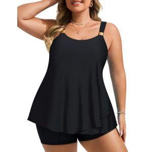 Hanna Nikole Maillots de bain tankini grande taille pour femmes Ensemble de maillot de bain 2 pi&egrave;ces Haut tankini &agrave; volants fluides avec short de bain, Noir , 50 Grande taille (leisurelax-eu, neuf)