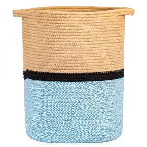 Paniers en corde de coton biodégradables pour linge, jouets, maquillage, couvertures, articles de bébé, plantes d'intérieur, jardin, pour décoration (taille M, bleu/noir/marron) (Bamboo Stick Masters, neuf)