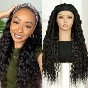 Creamily Perruque bandeau sans colle, longue perruque noire bouclée pour femmes noires, perruque synthétique bouclée et ondulée d'aspect naturel, résistante à la chaleur, (28 pouces, noir naturel) (Creamily Hair, neuf)