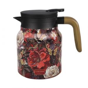 Thermos Isotherme en Acier Inoxydable, 800 ML Th&eacute;i&egrave;re avec Filtre Infuseur Amovible, Cafeti&egrave;re Sous Vide, Motif Floral, pour Th&eacute;, Caf&eacute;, Boissons Chaudes (Voda FR, neuf)