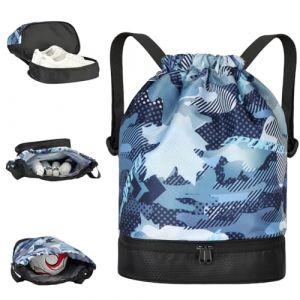 DiULi Sac de Sport avec Cordon de Serrage, Sac à Dos à Cordon de Serrage pour Sport, S-ac à Dos Étanche avec Fermeture Éclair Extérieure pour Les Vacances, Les Voyages, C-Bleu (Cinye, neuf)