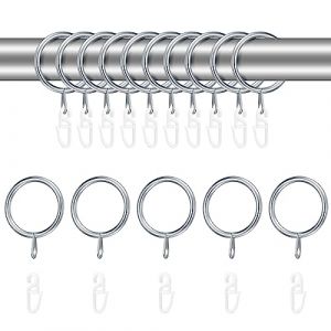 24 Pi&egrave;ces Argent Anneaux de Rideaux en M&eacute;tal et Crochets en Plastique - 30 mm Diam&egrave;tre Int&eacute;rieur pour Suspendre Douche Porte Fen&ecirc;tre Tringles &agrave; Rideaux (bigemai, neuf)