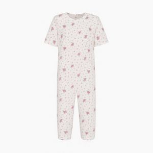 Confezioni_Emy Pyjama int&eacute;gral m&eacute;dical &eacute;t&eacute; unisexe &ndash; Grenouill&egrave;re adulte coton 100% &agrave; manches et jambes courtes &ndash; Pyjama dos zip seniors &ndash; Taille S - Petite Fleur Rose (CONFEZIONI EMY, neuf)