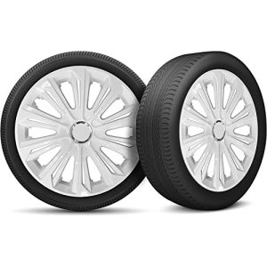 Moltico Enjoliveur - Set de 4 Universel Enjoliveurs - Adapté à Toutes Roues en Acier - Enjoliveurs pour Auto - Anneau de Sécurité Réglable - 16 Pouces - Blanc (Moltico-Shop, neuf)