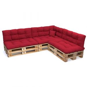 POKAR Set de 8 Coussins pour Palettes Euro: 3X Assise 120x80cm + 3X Dossier 120x40cm + 1x Dossier 60x40cm + 1x Coussin 40x40cm, Canapé de Jardin, Intérieur et Extérieur, sans Palette, Rouge (EURAKOP-FR, neuf)