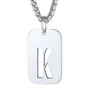 Plaque Militaire Personnalisable Pendentif Identi Femme Argent Collier Homme Lettre Initial Prénom Gravure Personnalisé Acier Inoxydable Chaine K Argenté Bijoux Cadeau Noël Fêtes des Mères Pères (FindChic Jewellery, neuf)