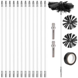 Lot de 17 brosses de chemin&eacute;e &Oslash; 150 mm x 2, brosse pour tuyau de po&ecirc;le avec 12 barres flexibles de 410 mm, brosse de ramonage avec bande en PVC ignifuge 18 mm x 10 m, balai de chemin&eacute;e pour chemin&eacute;e (HQ SHENG LIMITED, neuf)