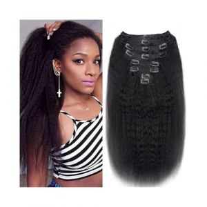 Extensions de cheveux 10-26 pouces de long pince &agrave; cheveux droite cr&eacute;pus dans les extensions de cheveux humains 8 pi&egrave;ces/ensemble 1B # pince droite Yaki noir naturel dans les extensions de cheveux Rem (lmqouzhou, neuf)