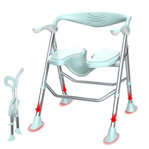 Chaise de Douche Pliante, Chaise Douche Personne âgée, Capacité de Charge Maximale 150 kg, Accoudoirs Rabattables, Tabouret de Douche Péglable en Hauteur sur 5 Niveaux (Siège en U) (CYHWQ, neuf)