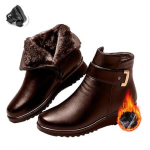 POIOZXD Bottes orthop&eacute;diques en cuir v&eacute;ritable avec boucle en m&eacute;tal pour femme, chaudes et antid&eacute;rapantes, doubl&eacute;es en peluche, fermeture &eacute;clair lat&eacute;rale, cheville d'&acirc;ge moyen (ChongLang, neuf)
