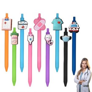 VRYNDH 9 Pi&egrave;ces Stylo aide soignante,Stylo infirmi&egrave;re,Ensemble de Stylos D'Infirmi&egrave;re Mignons Stylo Rigolo Bille R&eacute;tractable,pour Fournitures Scolaires M&eacute;decins Infirmi&egrave;res Cadeau (leksei, neuf)