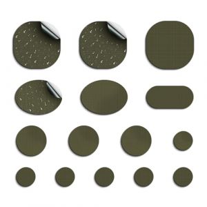 Skystuff Lot de 45 patchs de r&eacute;paration autocollants ronds et ovales en nylon pour doudoune, veste, tente de camping, kaki (HappinessFlag, neuf)
