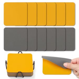 Myir JUN Dessous de Verre Set de 12 Dessous de Verre Originaux 10cm sous Verre en Cuir Double Face Dessous de Verre Lmperméables Antidérapants à l'épreuve du feu (Gris Jaune) (Myir JUN-EU, neuf)