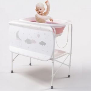 BATHBY | Baignoire b&eacute;b&eacute; avec pieds Multifonctionnelle 5en1: Pliable avec Support, Matelas &agrave; Langer, Plateaux Organisateurs, &Eacute;vacuation avec Tuyau et Support pour Douche (Rose Standard) (JOWY ORIGINALS, neuf)