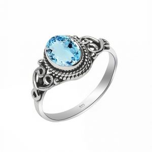 Bague en pierre précieuse, bague en argent sterling 925 pour femmes et hommes, bague en pierre de topaze bleue naturelle, design élégant, ovale 6 x 8 mm, bague de fiançailles NH-BT-7.5 (Stone-of-House, neuf)