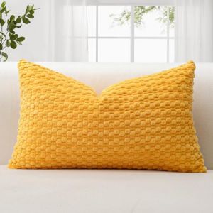 JOTOM Housse de coussin en velours c&ocirc;tel&eacute; douce, 30 x 50 cm, d&eacute;corative, avec texture bulle 3D, pour canap&eacute;, chambre &agrave; coucher, douce, pour d&eacute;coration de la maison (jaune) (Jotom Europe, neuf)