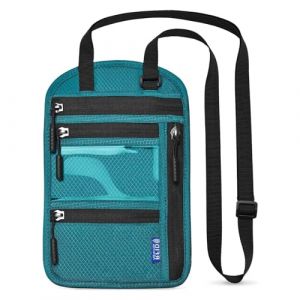 AWAVM Portefeuille tour de cou de voyage avec blocage RFID - Pochette &eacute;tanche pour passeport - Porte-documents de voyage - Sac de rangement avec sangle de cou r&eacute;glable - Pour homme et femme, bleu, (AWAVM, neuf)