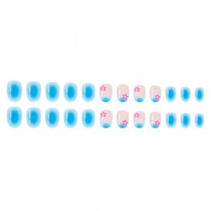 Lot de 24 faux ongles bleus de forme ovale, finition brillante, parfaits pour &eacute;crire et utiliser le t&eacute;l&eacute;phone (YFL-JCHS, neuf)