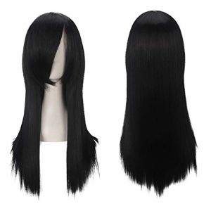 GHK Mode Pas Cher 60 cm Longue Droite Perruque Cosplay Anime Résistant À La Chaleur Synthétique Cheveux Pourpre Bleu Marron Noir Blanc Perruques Pour Femmes noir (good stuff A, neuf)