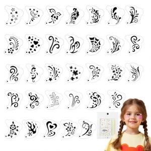 SRIZIAN 32 Pcs Pochoirs de Peinture pour Visage, Modèles Tatouage Réutilisables, Pochoirs Tatouage pour les Yeux Pochoirs Peinture Corporelle pour les Enfants Fête Vacances Halloween Maquillage (Spmow eu, neuf)