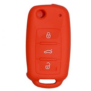 Happyit Cas de Couverture de Cl&eacute; de Voiture de Silicone pour Volkswagen VW Polo Passat B5 Golf 4 5 6 Jetta Mk6 Tiguan Gol CrossFox Plus EOS Scirocco Beetle 3 Boutons Cl&eacute; Intelligente (Rouge) (Happyit66, neuf)